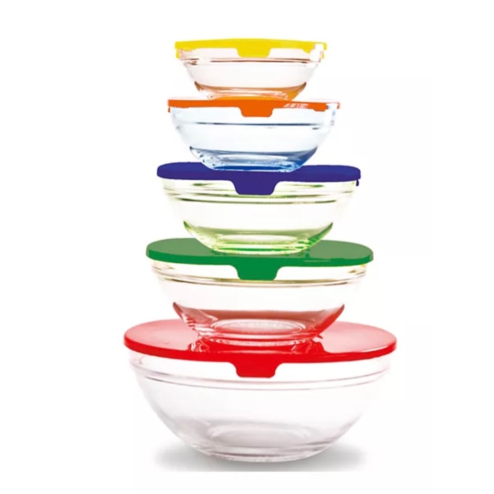 FARBERWARE 10 Piece BPA Free Snap Tight Lids Glass Bowl Set, Clear, Set of 10